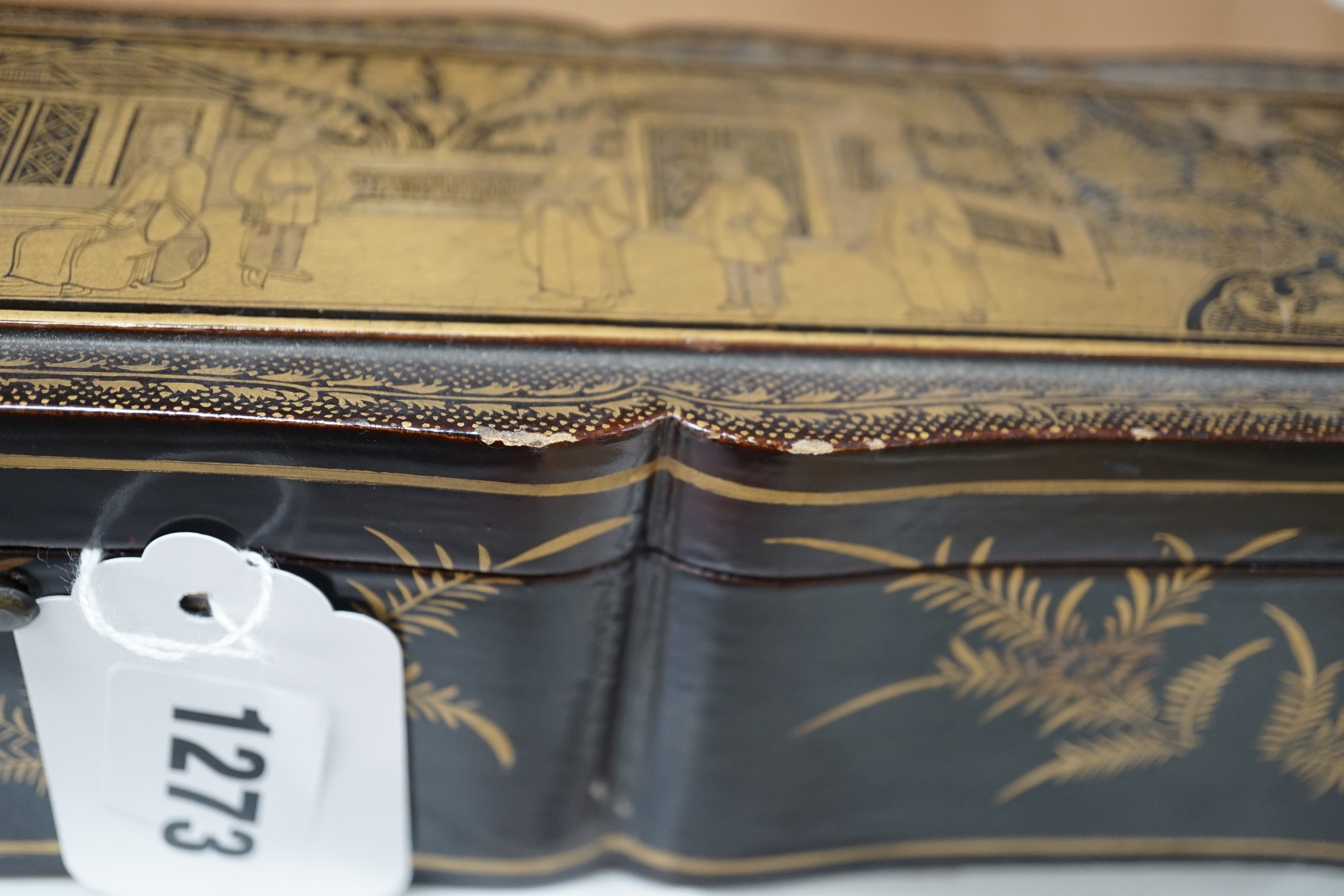 A 19th century Chinese export lacquer fan case, 40.5cm